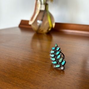 Vintage Sterling Silver Turquoise Feather Ring